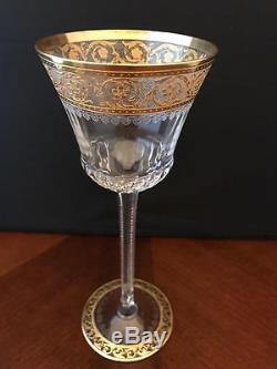 Saint St. Louis Crystal Thistle Gold Wine Hock Glass 8 1/8 24 KT Open Band