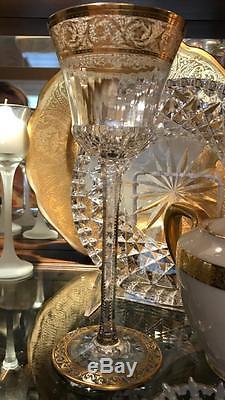Saint St. Louis Crystal Thistle Gold Wine Hock Glass 8 1/8 24 KT Open Band