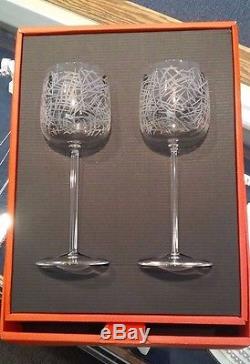 Salviati NEW in Box Two TWIGS pattern Wine Glasses Venezia Italy Crystal