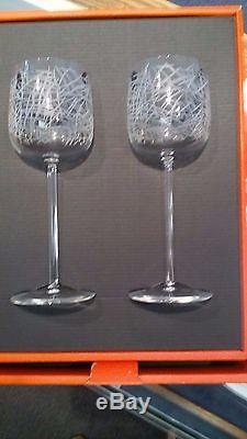 Salviati NEW in Box Two TWIGS pattern Wine Glasses Venezia Italy Crystal