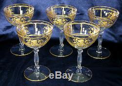 Seneca Crystal Champagnes (5) Rare #993 Stem #503 Gold Inlay
