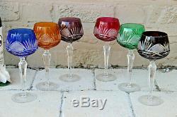 Serie of 6 Crystal Val saint lambert coloured Glass Wine champagne Roemers