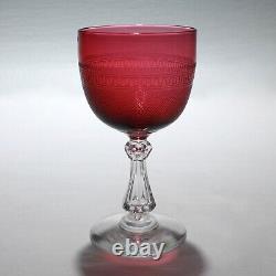 Set 12 Antique Cranberry Red Crystal Engraved Cordial Wine Glasses English GL