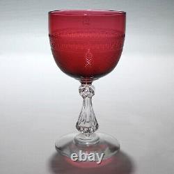 Set 12 Antique Cranberry Red Crystal Engraved Cordial Wine Glasses English GL