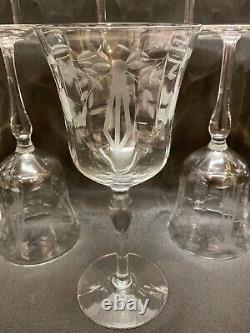 Set 12 Antique Grey Cut Goblets 6 Martini / Champagne Glasses & 6 Wine Glasses