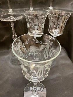 Set 12 Antique Grey Cut Goblets 6 Martini / Champagne Glasses & 6 Wine Glasses