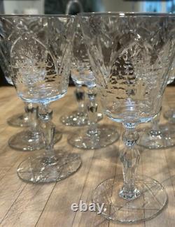 Set 12 Vintage Libbey Rock Sharpe Luxury Star Cut Crystal Wine Water Glasses 7