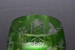 Set 2 Bohemian Czech Cut To Clear Crystal Wine Hocks Goblet Glasses Green Pair