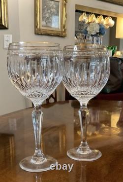 Set 2 Waterford Marquis Crystal Hanover Gold Balloon Wine Glasses