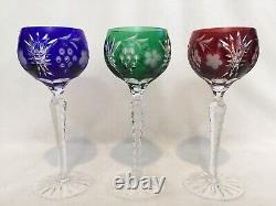 Set (3) CRYSTAL CLEAR INDUSTRIES MIxed CUT TO CLEAR Wine Glasses Bohemian 8 1/4