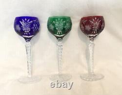 Set (3) CRYSTAL CLEAR INDUSTRIES MIxed CUT TO CLEAR Wine Glasses Bohemian 8 1/4