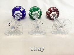 Set (3) CRYSTAL CLEAR INDUSTRIES MIxed CUT TO CLEAR Wine Glasses Bohemian 8 1/4