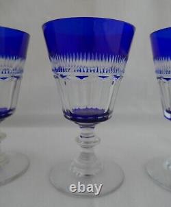 Set 3 attributed to St. Louis Crystal Claret Wine Glasses cobalt blue 4 1/2