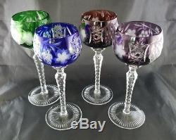 Set 4 Ajka Marsala Bohemian Crystal Cut To Clear Tall Wine Hock Glasses Goblets