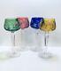 Set 4 Ajka Marsala Pink Blue Green Yellow Cut To Clear Crystal Wine Goblets