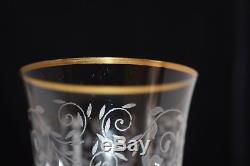 Set 4 BACCARAT Crystal Leila etched deer birds Large Wine Goblet Glass 8 1/4