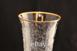 Set 4 Baccarat Crystal Leila etched horse birds Large Water Wine Goblet Glass 9