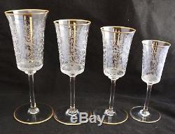 Set 4 Baccarat Crystal Leila etched horse birds Large Water Wine Goblet Glass 9