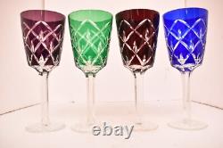 Set 4 Bohemian Czech Cut To Clear Crystal Water Wine Glasses Goblets Multi Color
