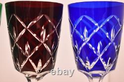 Set 4 Bohemian Czech Cut To Clear Crystal Water Wine Glasses Goblets Multi Color