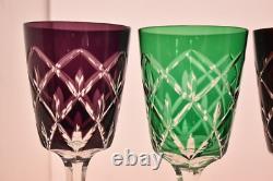 Set 4 Bohemian Czech Cut To Clear Crystal Water Wine Glasses Goblets Multi Color