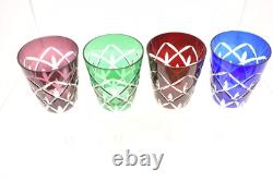 Set 4 Bohemian Czech Cut To Clear Crystal Water Wine Glasses Goblets Multi Color