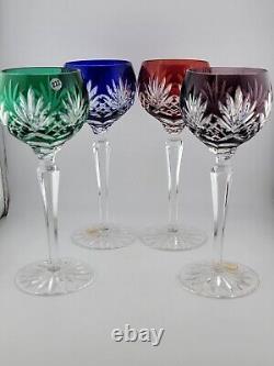 Set 4 Crystal Clear Industries Cut to Clear Colored Hock Wine Goblets Hungary