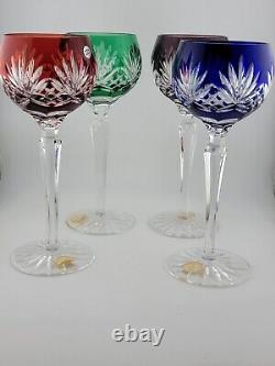 Set 4 Crystal Clear Industries Cut to Clear Colored Hock Wine Goblets Hungary