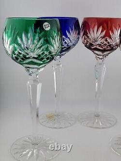 Set 4 Crystal Clear Industries Cut to Clear Colored Hock Wine Goblets Hungary