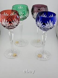 Set 4 Crystal Clear Industries Cut to Clear Colored Hock Wine Goblets Hungary