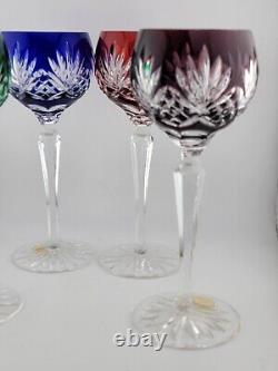 Set 4 Crystal Clear Industries Cut to Clear Colored Hock Wine Goblets Hungary