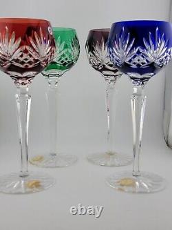 Set 4 Crystal Clear Industries Cut to Clear Colored Hock Wine Goblets Hungary