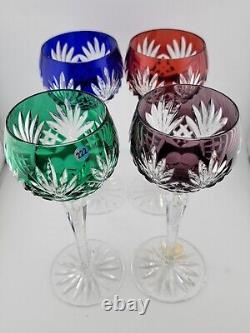 Set 4 Crystal Clear Industries Cut to Clear Colored Hock Wine Goblets Hungary