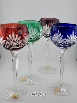 Set 4 Crystal Clear Industries Cut to Clear Colored Hock Wine Goblets Hungary