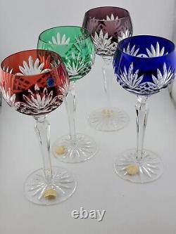 Set 4 Crystal Clear Industries Cut to Clear Colored Hock Wine Goblets Hungary