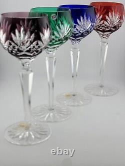 Set 4 Crystal Clear Industries Cut to Clear Colored Hock Wine Goblets Hungary