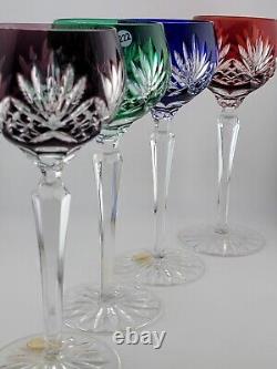 Set 4 Crystal Clear Industries Cut to Clear Colored Hock Wine Goblets Hungary