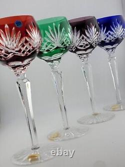 Set 4 Crystal Clear Industries Cut to Clear Colored Hock Wine Goblets Hungary