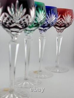 Set 4 Crystal Clear Industries Cut to Clear Colored Hock Wine Goblets Hungary