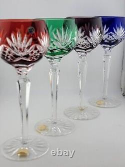 Set 4 Crystal Clear Industries Cut to Clear Colored Hock Wine Goblets Hungary