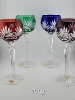 Set 4 Crystal Clear Industries Cut to Clear Colored Hock Wine Goblets Hungary