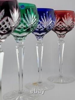 Set 4 Crystal Clear Industries Cut to Clear Colored Hock Wine Goblets Hungary