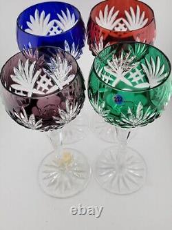 Set 4 Crystal Clear Industries Cut to Clear Colored Hock Wine Goblets Hungary