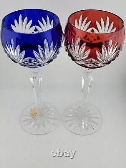 Set 4 Crystal Clear Industries Cut to Clear Colored Hock Wine Goblets Hungary