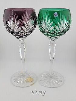 Set 4 Crystal Clear Industries Cut to Clear Colored Hock Wine Goblets Hungary