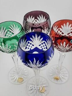 Set 4 Crystal Clear Industries Cut to Clear Colored Hock Wine Goblets Hungary