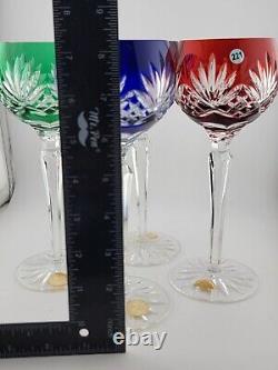 Set 4 Crystal Clear Industries Cut to Clear Colored Hock Wine Goblets Hungary