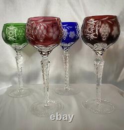 Set 4 Nachtmann Traube Bavarian Cut to Clear Crystal Wine Glasses Red Blue Green