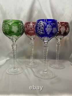 Set 4 Nachtmann Traube Bavarian Cut to Clear Crystal Wine Glasses Red Blue Green