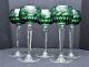 Set 5 Bohemian Czech Cut To Clear Crystal Wine Hocks Goblet Stem Glasses Green